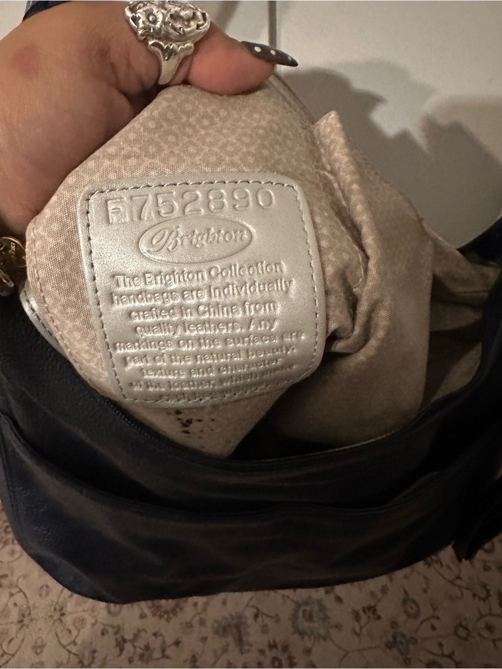 Brighton Navy Braided-Handle Leather Hobo with Heart Charm - Picture 6 of 8